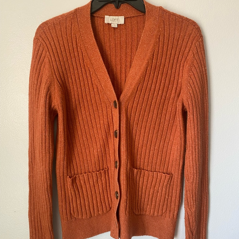 Loft Outlet Orange Button Cardigan